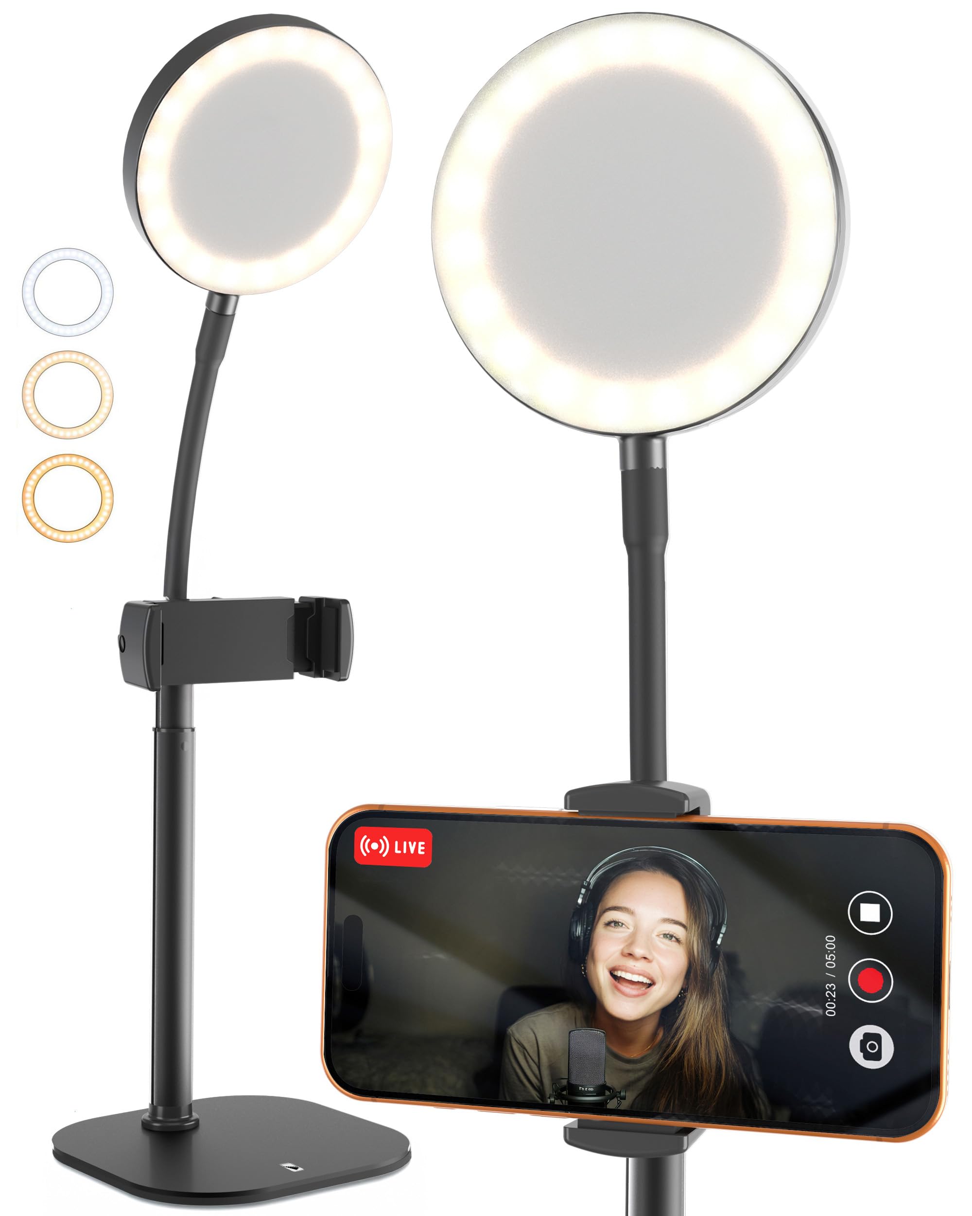Phone Stand for Recording with Light for Desk - ChatStand Halo 9-13" Adjustable, Portable Ring Light Tripod, iPhone Stand for Desk & Phone Holder for Video Recording, Filming, Zoom Calls (Night Black)