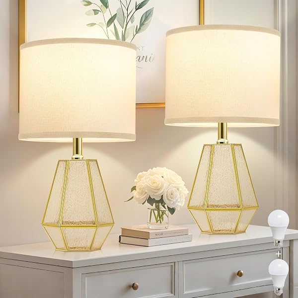 thumbnail interactive-video image 1 of Rinweey Crystal Glass Table Lamp Set Of 2 With USB C A Ports & AC Outlet, White Lamp, Modern Bedroom Lamps, Gold Lamp For Night Stands Bedroom Living Room,Nightstand Lamp LED Bulbs Included 1 of 14