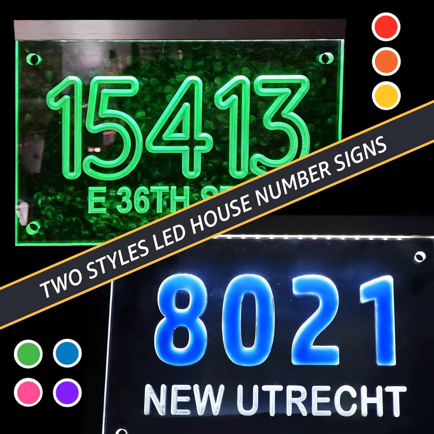 Plaques & Wall Art - LED Illuminated Personalized Address Numbers/Plaque - Modern House Plaque - Light Up House Numbers (Select from 32 Options)