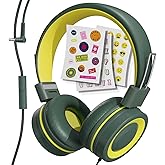 MYZI Kids Headphones with Cord, Foldable Over Ear Headphones for Kids with Microphone, Tangle-Free Wired 85dB Safe Volume Toddler Headphones for iPad, School, and Airplane – Green