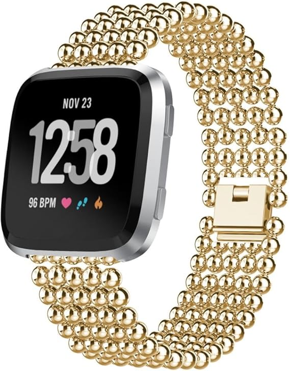 Blueseao Fitbit Versa Jewelry Bracelet Handmade Genuine Five Round Beads Alloy Watch