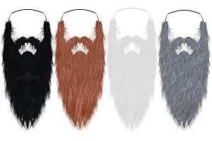 Wqebuid 4Pcs Long Fake Beards Wizard Beard Dwarf Gnome Costume Dress Up for Halloween Christmas Party Supplies Black