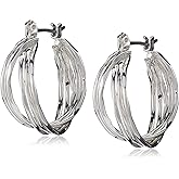 Nine West Women's Twisted Hoop Earrings Silver Tone