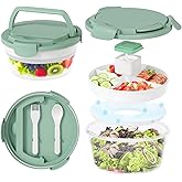 JSLOVE Salad Container for Lunch 58oz, Bento Box Adult with 4 Compartments, Leakproof Large BPA-Free Bento Bowl with Lid for Adults - with Ice Pack & Dressing Cup for Meal Prep, Work, School