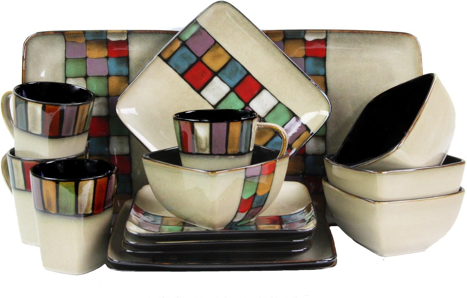 Elama Mela 16 Piece Stoneware Dinnerware Set with Complete