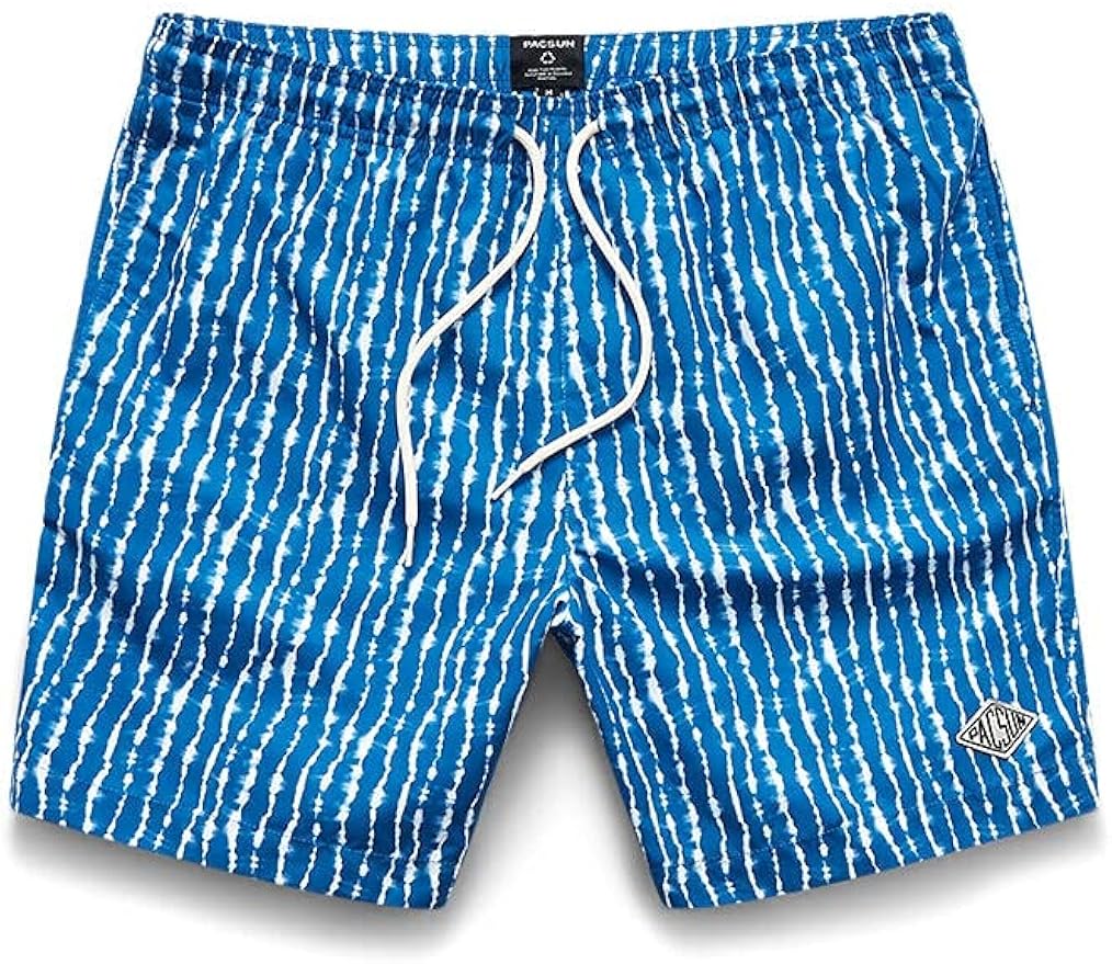 PacSun Men's Eco Stripe Dye 17" Swim Trunks Blue Size Large