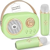 PRUNUS C20 Mini Karaoke Machine,Valentines Day Gifts for Her Him Kids Mens,Portable Bluetooth Speaker with 2 Wireless Microphone for Boys Girls 3-12+ Years Old Birthday Party Green