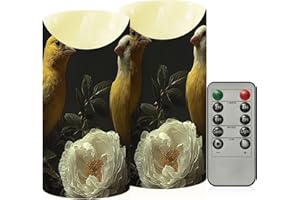 YMXFXP Bird Yellow Rose 5.9”x3” Flameless LED Candles with Remote - Set of 2, Battery-Operated Flickering Pillar Candles with