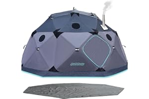 QualyQualy Ice Fishing Tent with Floor, 8-10 Person Insulated Tent Ice Fishing Shelter, 147 Square Feet Pop-Up Ice Shanty with Stove Jack, Winter Windproof Ice Shack Hut with Carrying Bag