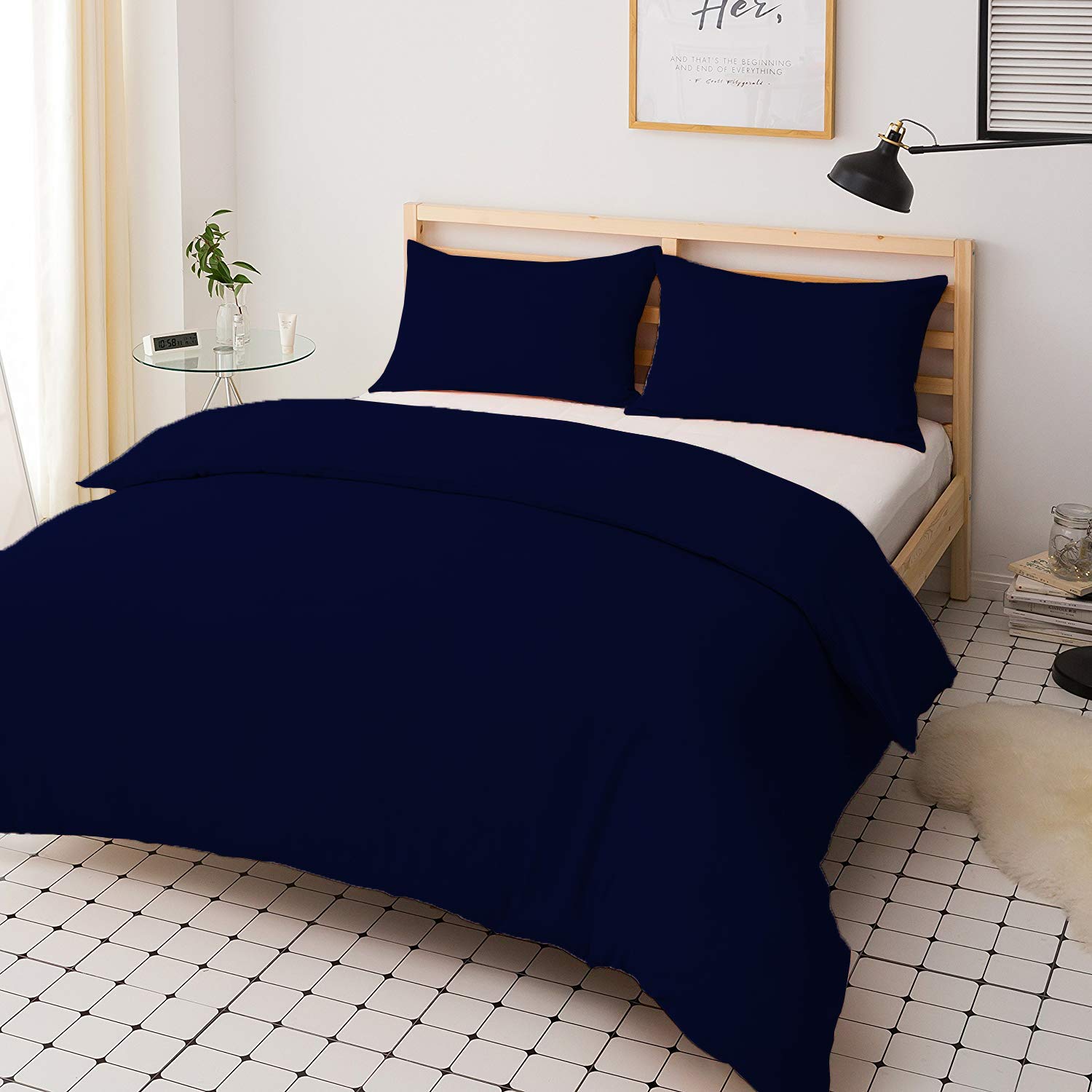mFabrics Poly-Cotton Duvet Quilt Cover Set - Easy Care, Machine Washable - Single Double King Super King - Pillowcase Included (Navy, Single)
