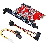 Inateck Superspeed 4 Ports PCI-E to USB 3.0 Expansion Card - Interface USB 3.0 4-Port Express Card Desktop with 15 Pin SATA Power Connector, [ Include with A 4pin to 2x15pin Cable + A 15pin to 2x 15pin SATA Y-Cable ]