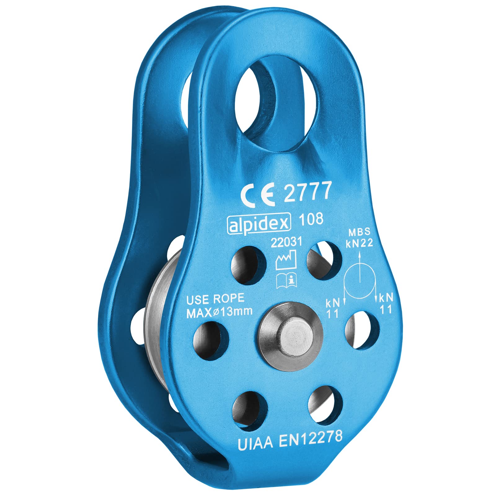ALPIDEX Pulley 22 kN | Fix Pulley | Pulley Block | Standard EN12278 | Ropes up to 13 mm Diameter | Rope Hoist | Lifting System | Cable Roller Pully, Colour:blue