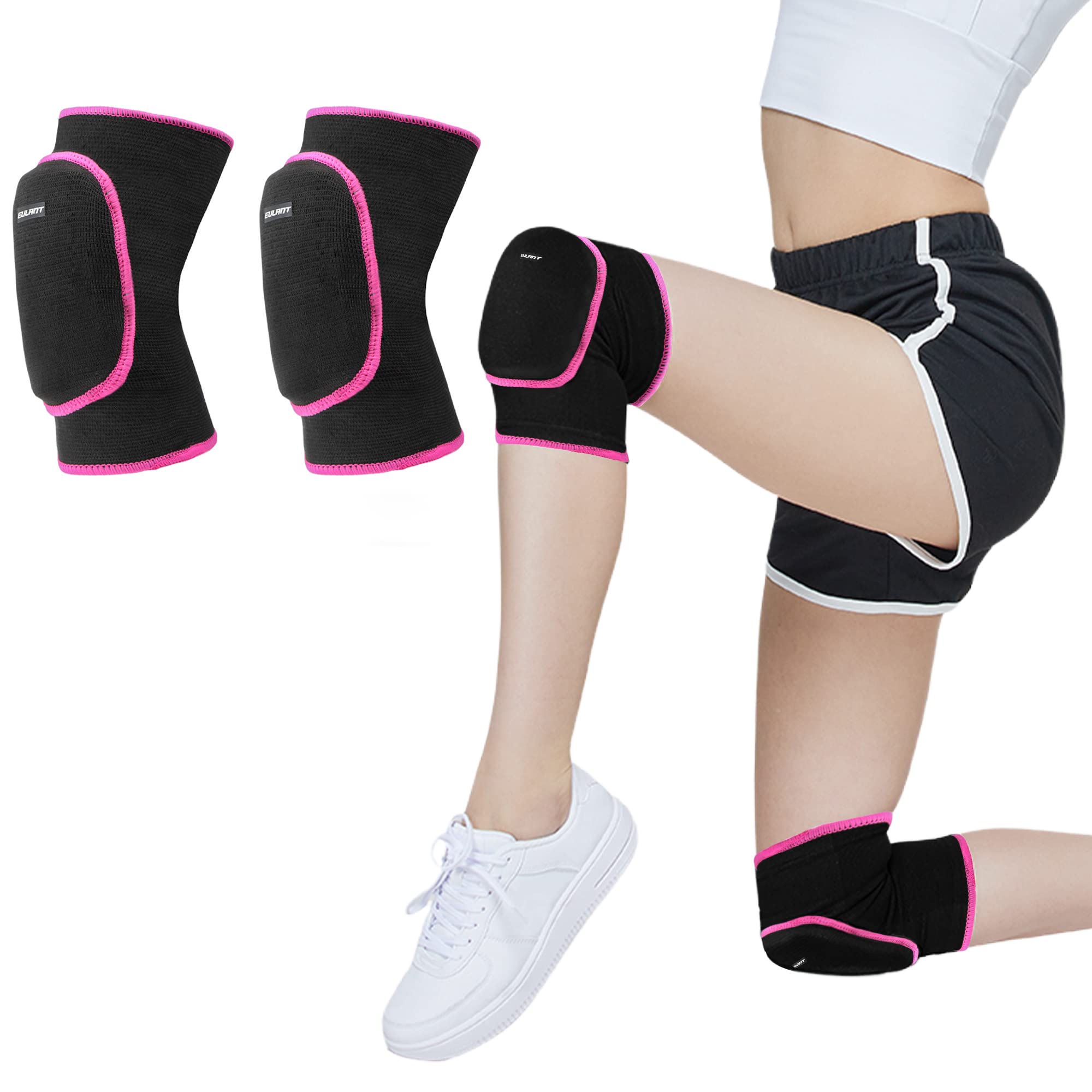 EULANT Volleyball Knee Pads for Kids,Soft Sports Knee Protectors,Protective Kneepads for Dance Wrestling Artistic Gymnastics Skating Rugby Scooter,Breathable Knee Sleeve for Crawling,Rose/M