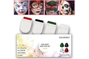 COLAYERIST Face Body Paint Sticks Black White Green Red , Face Painting Kit, Eye Black Halloween Face Makeup Kit, Face Paint Crayons for Costume Softball Football Baseball Halloween Accessories