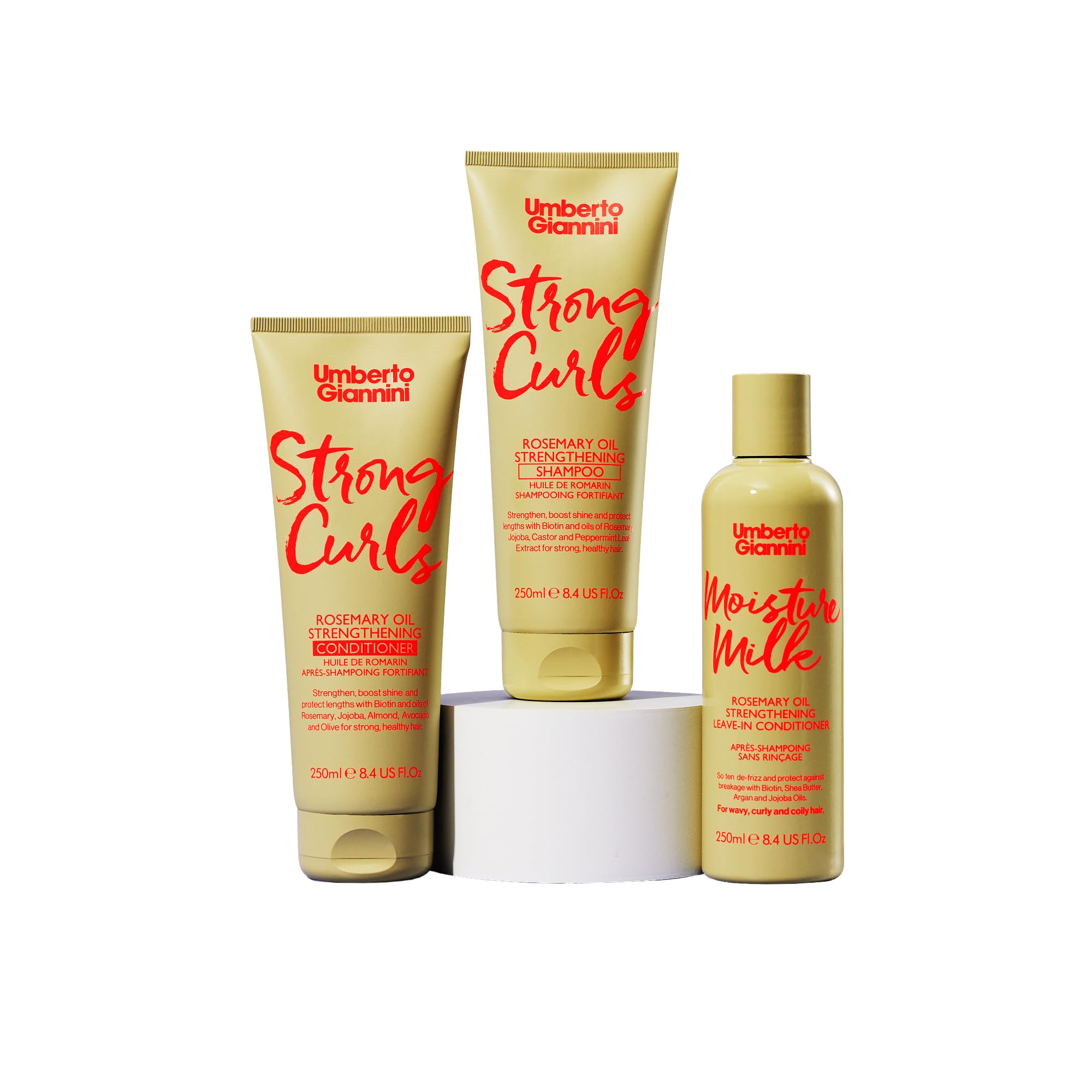 Umberto Giannini Curly Hair Routine Strong Curls Strengthen & Hydrate (3 Products) - Shampoo, Conditioner & Leave-In Conditioning Moisture Milk Treatment - Biotin - Sulphate Free + Vegan
