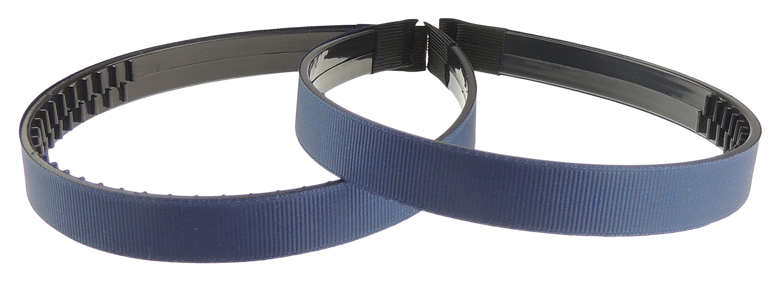 Ladies Girls Set of 2 Ribbed Satin Ribbon 15mm Black Toothed Covered Headband Alice Band (Navy)