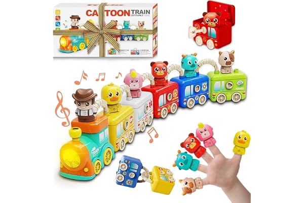 Montessori Train Toys for 2 3 4 Year Olds - Toddler Learning Train Set with Lights & Sounds, 6 Vehicle Transport, Lock & Key 