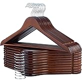 ELONG HOME Wooden Hangers, 20 Pack Coat Hangers with Extra Smooth Finish, Precisely Cut Notches and Chrome Swivel Hook, Wooden Clothes Hangers for Shirt Suit Jacket Dress