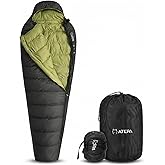 ATEPA Elements 450 Down Mummy Sleeping Bag for Adults, 0 Degree 700FP Backpacking Ultralight Cold Weather Sleeping Bag with RDS Down & Recycled 15D Nylon Shell for Camping Hiking, ISO Limit 35°F