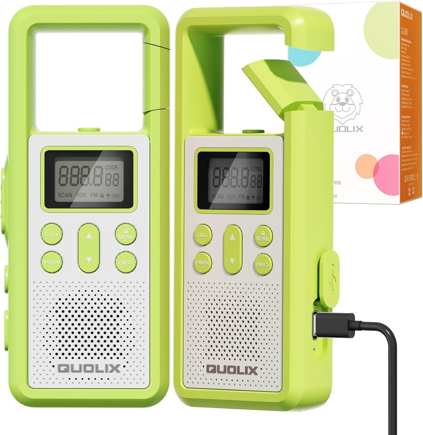QUOLIX Walkie Talkies for Kids, Gifts for Kids Ages 3-12, Rechargeable Walkie Talkie Toys for Kids, Toys for Kids, for Boys and Girls, Great for Camping and Hiking Use（Green*2）