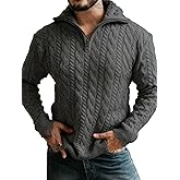 Yousify Mens Quarter-Zip Pullover Sweater Casual Mock Neck Cable Knitted Winter Warm Chunky Polo Sweaters