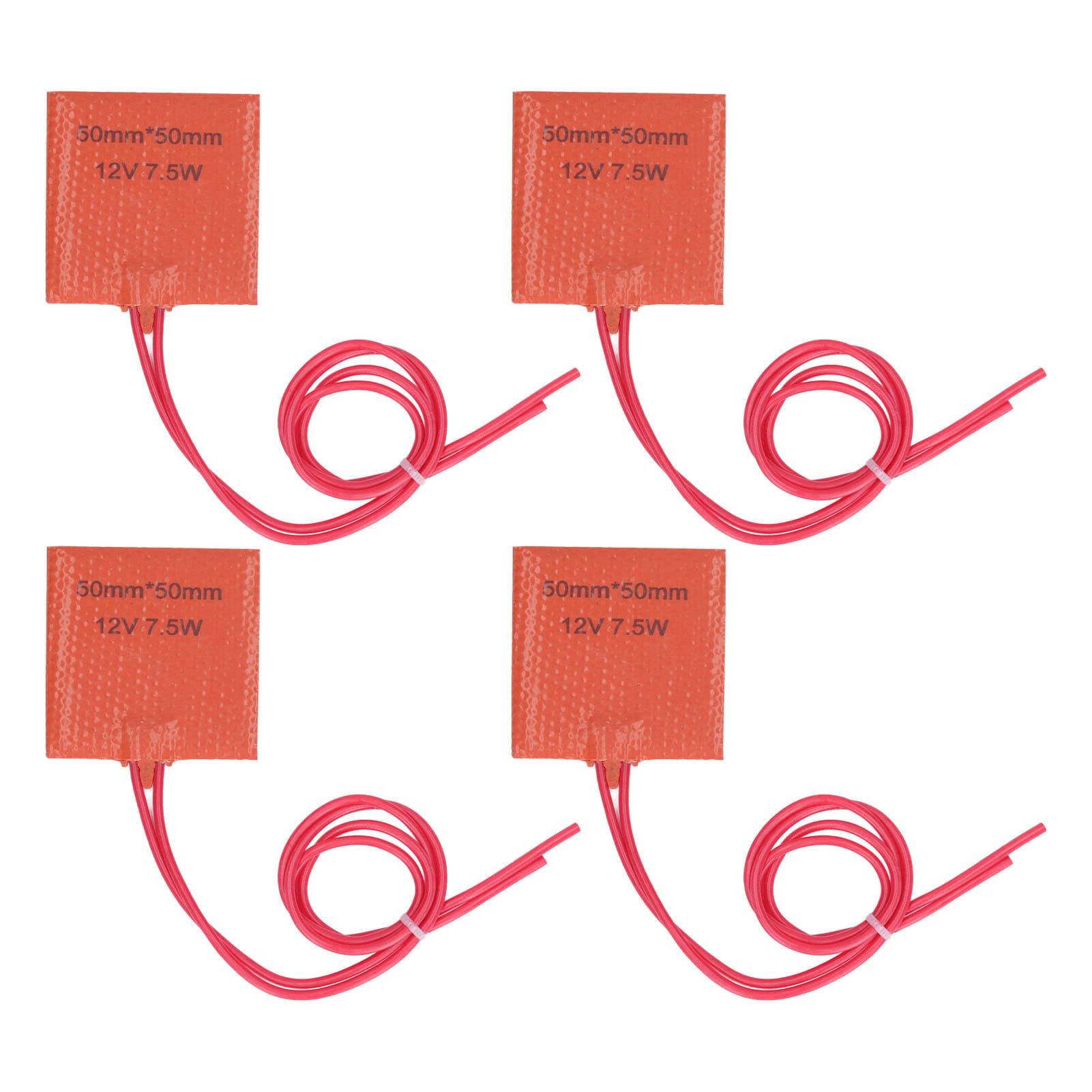 4Pcs Heat Mat, Drum Heat Pad Silicone Heater Pad Warmer 12V 7.5W 120 to 150℃ 50x50mm for Pipeline Barrel, Plant Germination Heating Mats