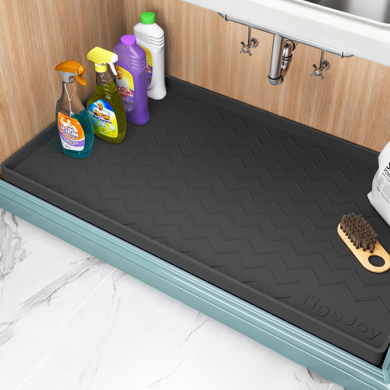 TigeJoy 31" x 22" Under Sink Mats for Kitchen Waterproof, Leak-Proof Silicone Mat Sink Protector and Cabinet Liner, Kitchen Essentials Organizer and Storage, Boot or Shoe Tray, Pet Feeding Mat Image