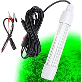 Linkstyle 126 LED Underwater Fishing Light, 13W 12V Green Submersible Light | 1000ML LED Fish Finder Light with 5M Cord, 8-sided 360&deg; output, IP68 rating and battery clamps for freshwater or saltwater