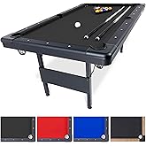 GoSports 6, 7, or 8 ft Portable Billiards Tables - No Assembly, Includes Set of Balls, 2 Cue Sticks, Chalk, Felt Brush