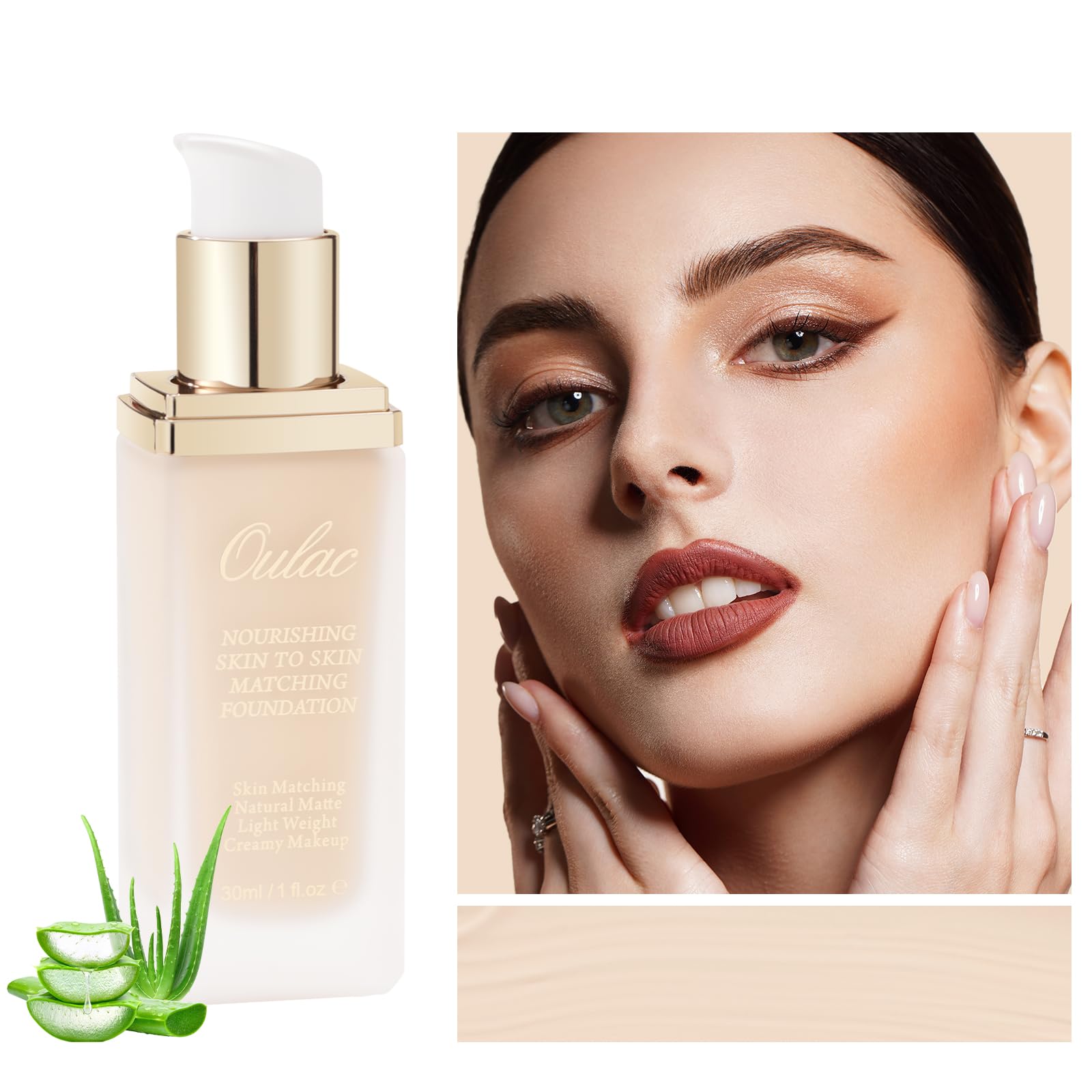 Oulac Foundation Full Coverage, Foundation for Mature Skin, Liquid Hydrating Foundation Enriched with Aloe Vera, Shade: 01 Porcelain 30 ml