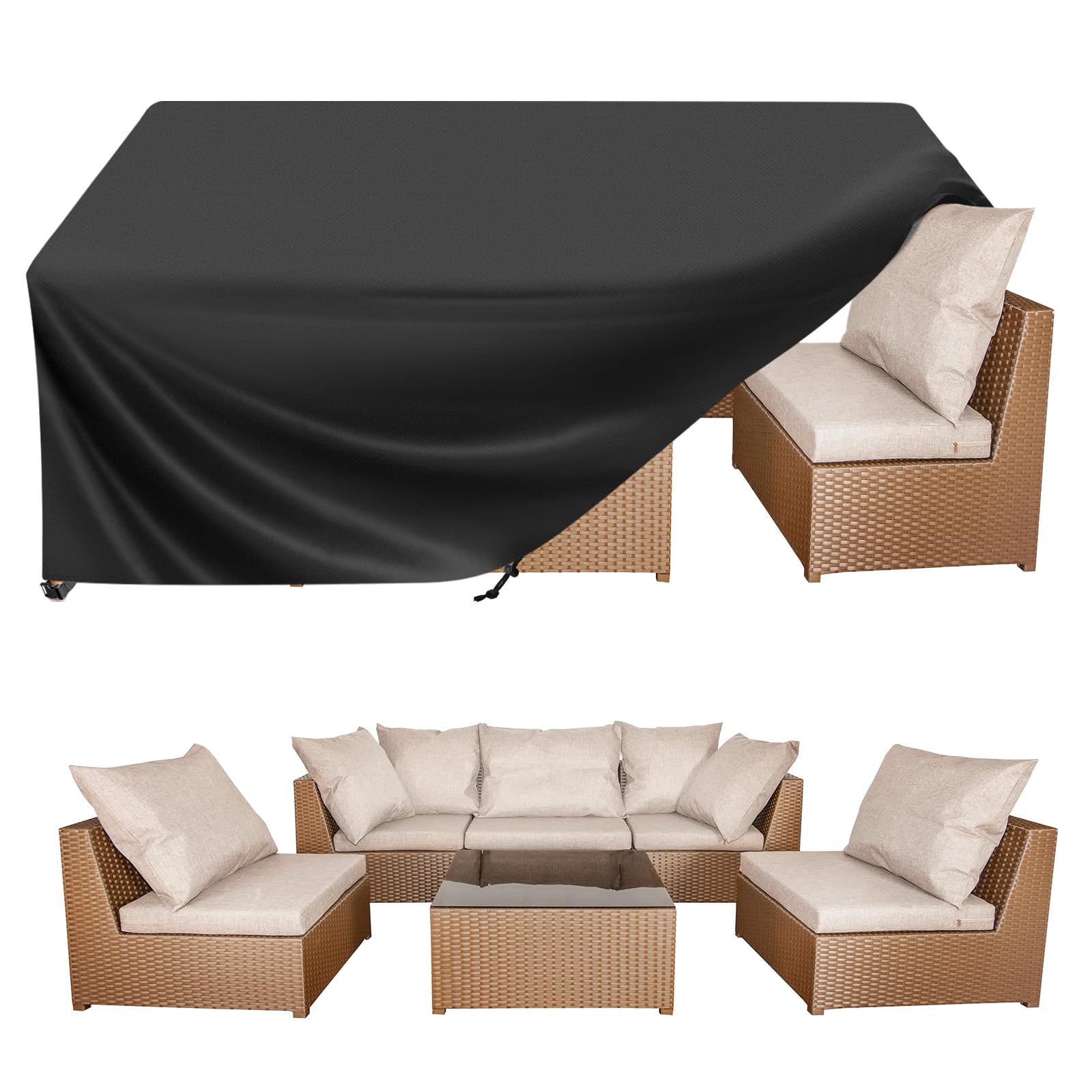 BALEINE Patio Furniture Covers, 102×74 Outdoor Furniture Cover Waterproof, Heavy Duty Oxford Patio Table Cover for Outdoor Table, Chair, Sofa, Desk (Black 102"L×74"W×28"H) Image