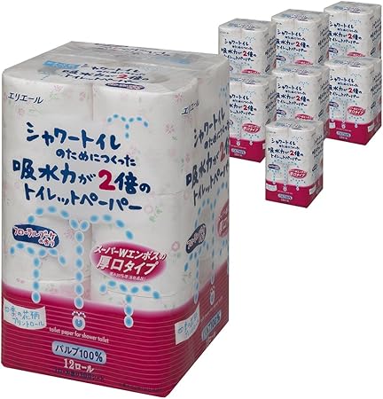 Amazon エリエール シャワートイレのためにつくった トイレットペーパー 吸水力が2倍 フラワープリント香水付き 23m 100シート 96ロール 12ロール 8パック ダブル フローラルブーケの香り パルプ100 ケース販売 エリエール トイレットペーパー