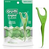 GUM Angled Clean Dental Floss Picks, Fresh Mint Flossers, 75 Count | Shred-Resistant Floss with Y-Shaped neck for back teeth, Easy-Grip Handle, Fine-tip dental pick, Angled for easy reach