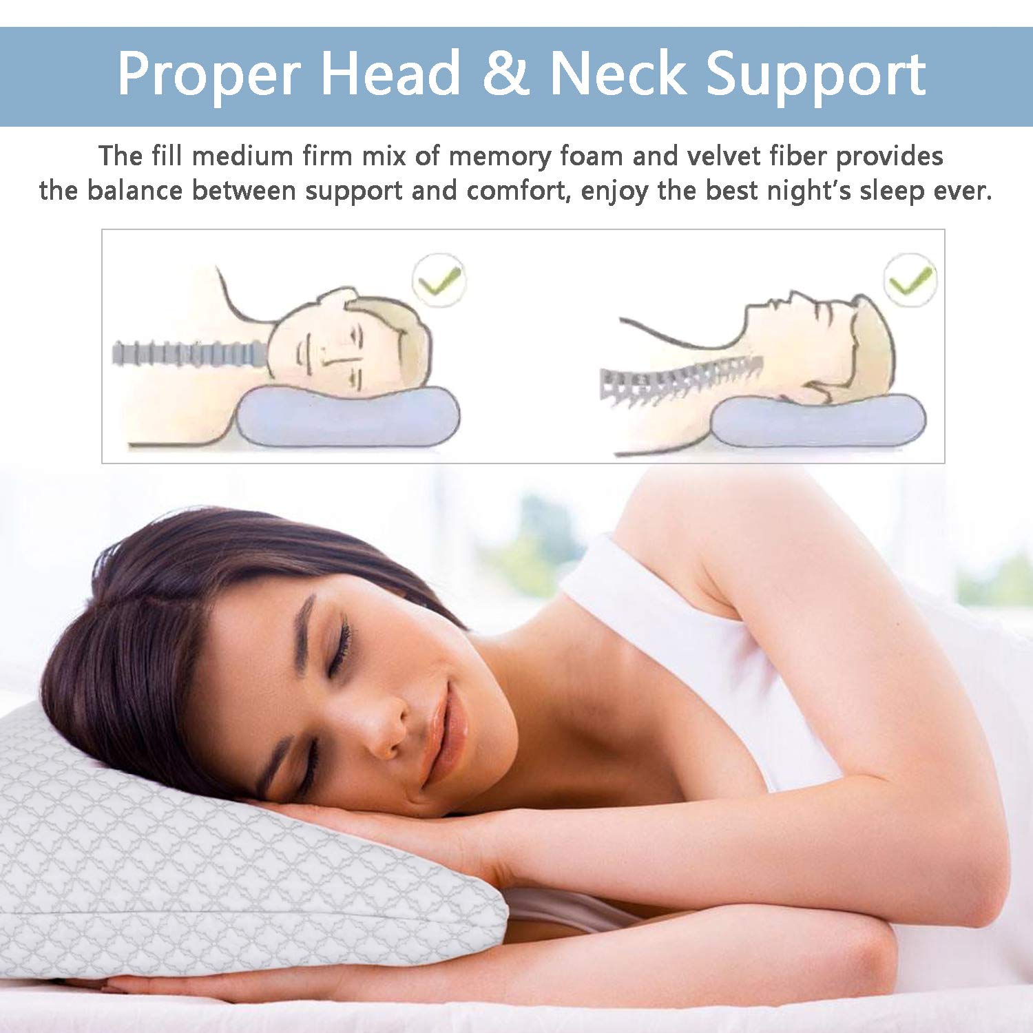 KUNPENG Shredded Memory Foam Pillows for Sleeping Cooling Bed Pillow