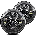 7-Inches LED Headlights Round H6024 Compatible with Jeep Wrangler JK TJ LJ CJ Miata Ford Chevy GMC High/Low Sealed Beam 160W 7200 Lumens Headlamp Replacement DOT Approved Black Non-halo