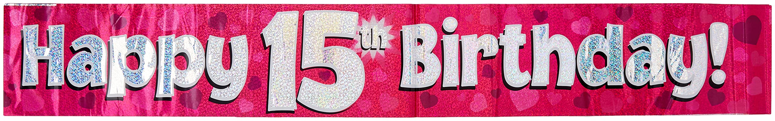 9ft Banner Happy 15th Birthday Pink Holographic