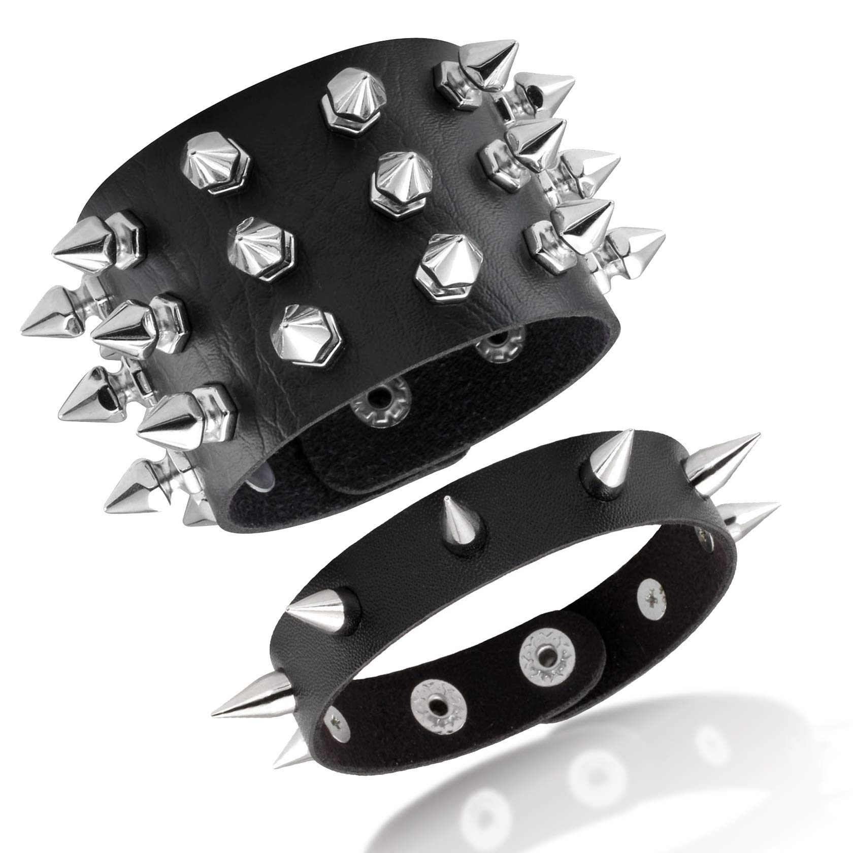 JJDreams Punk Leather Cuff Bracelet for Men Women Adjustable Vintage Black Studded Spike Rivet Gothic Bangle Wristband (M)