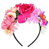 Amabro Halloween Headbands, Floral Day of the Dead Headband Mexican Flower Rose Crown Headpiece Halloween Cosplay Party Headdress Costume Hair Wreath Decorations for Women Men(Style C)
