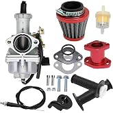 laffoonparts PZ27 Carburetor Kit for Honda XR100 XR100R CRF100F 4 Stroke CG 125CC 150CC 200CC 250CC CNC ATVs, Go Karts and Dirt Bikes w/Intake Manifold 38mm Air Filter Throttle Control Handle (Red)