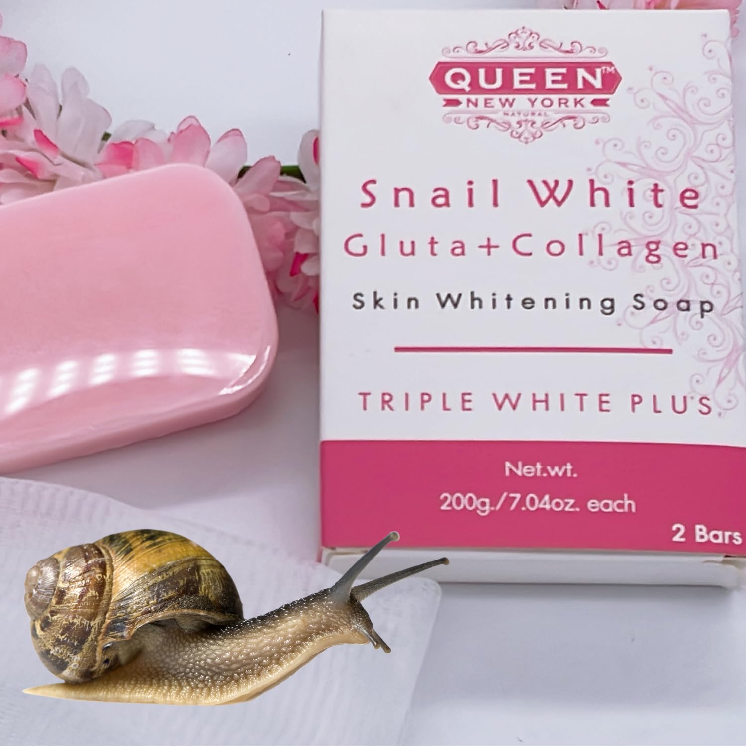 QUEEN SNAIL SECRET | Whip Soap Glutathione Collagen Skin Brightening Soap-Glowing, Radiance Skin, Dark Spots, Rejuvenate, Uneven Skin Tone|NO SLS NO Paraben Cruelty-Free (2 Bars)