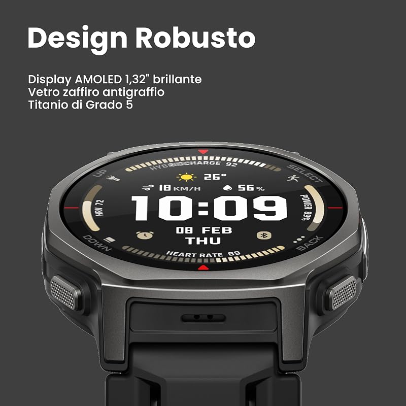 T-Rex 3 Pro Smartwatch Outdoor 44 mm Display AMOLED in zaffiro, torcia integrata, ghiera in titanio, GPS Dual-Band, mappe offline, fino a 17 giorni di autonomia, 10 ATM, 180+ modalità sportive