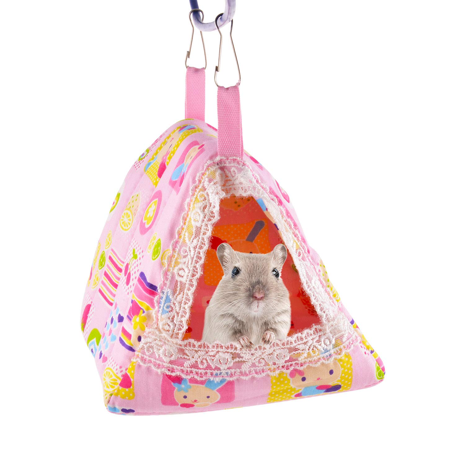 Hamster Bed Small Animal Cage Supplies Hammock House Hideout Pet Tent (Pink, Triangle Tent)