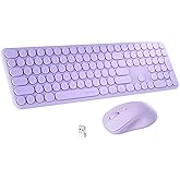 FCPLU x UBOTIE Wireless Keyboard and Mouse Combo with 110 Round Keycaps, Power Switch, and Scissor-Switch Typing Feel – Ideal for Office Use(Purple)