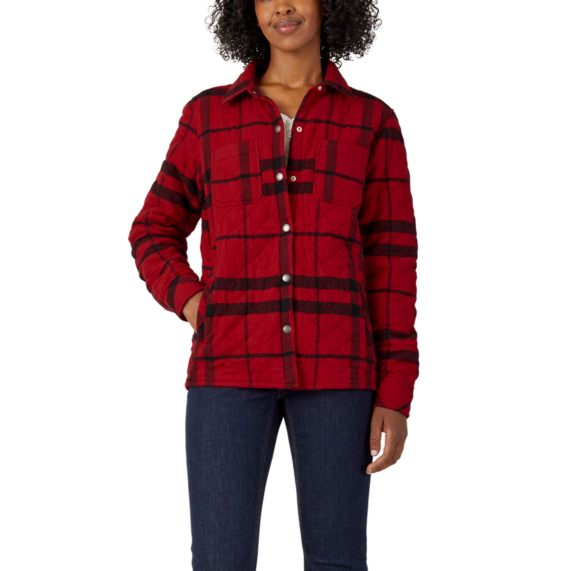 Dickies Women's Quilted Flannel Shirt Jacket, English Red/Black Plaid, Large Image