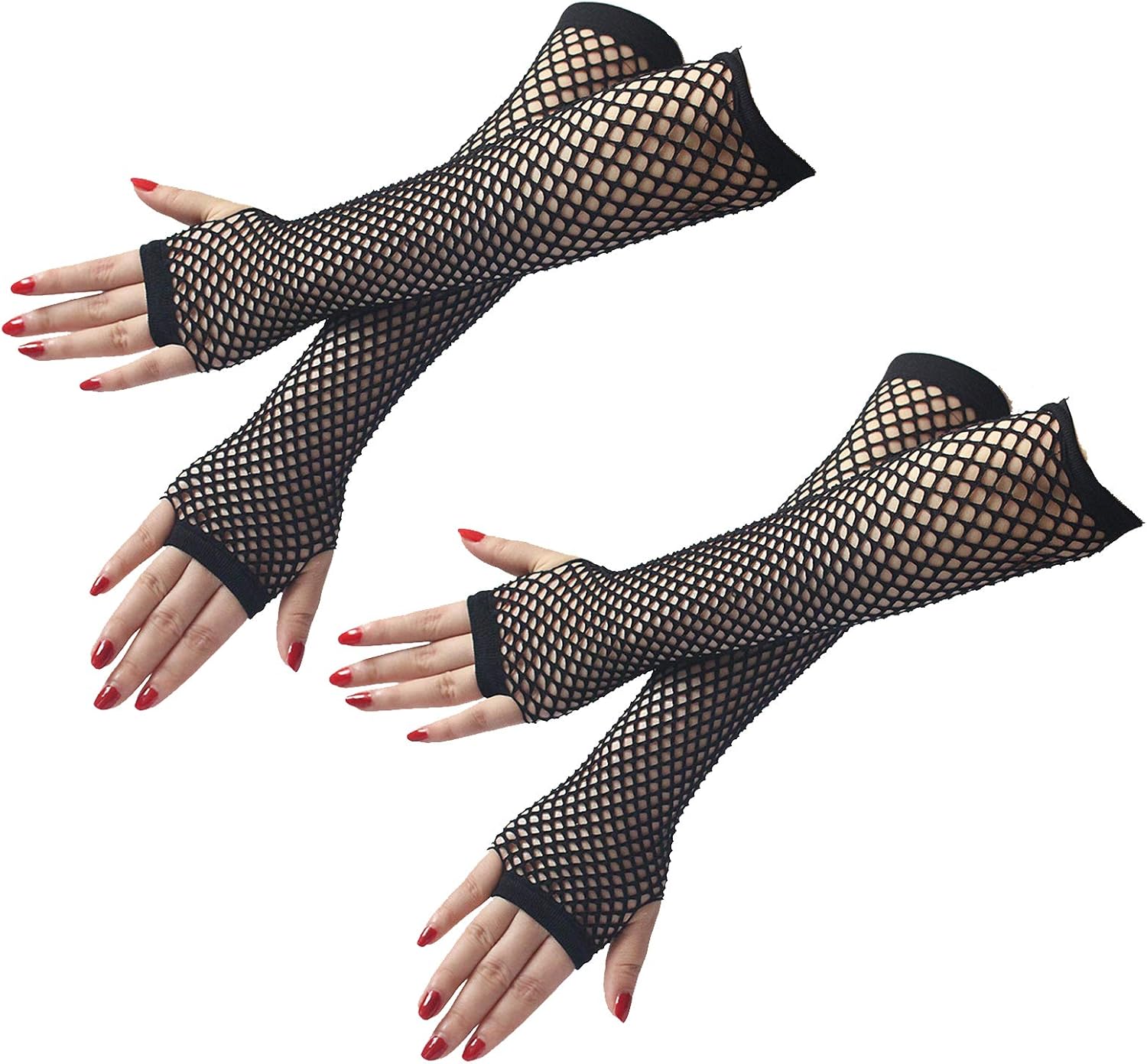 2 Pairs Long Gloves, Black Fingerless Gloves for Women