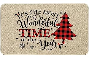 Assaoy Christmas Welcome Decorative Doormat, Christmas Tree Door Mat,It’s The Most Wonderful Time of The Year Doormat Non Slip Rubber Backing Outdoor Indoor Entrance Doormat, Front Floor Door Mats