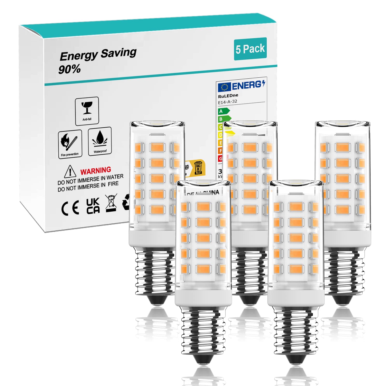 RuLEDne E14 LED Lamp Warm White 2700K, 3W / 350LM Light Bulb Replacement 30W Halogen Lamps, 360° Beam Angle for Chandeliers, No Dimmable, Wall lamp, Desk Lamp, Pack of 5