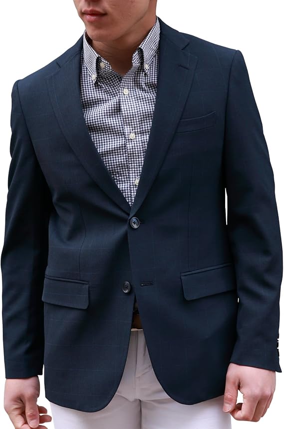 Amazon No Brand ストレッチジャケット メンズ ビジネスジャケット テーラードジャケット スコッチガード加工 M L Xl 無地 ウィンドウペン柄 グレー ネイビー ダークブルー コート ジャケット 通販