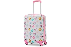 American Tourister Minnie Mouse Carry-On Luggage - Airline Approved, Durable Hardshell with Vibrant Minnie Mouse Design - Roll Confidentially with Spinner Wheels & Colorful Adjustable Handle