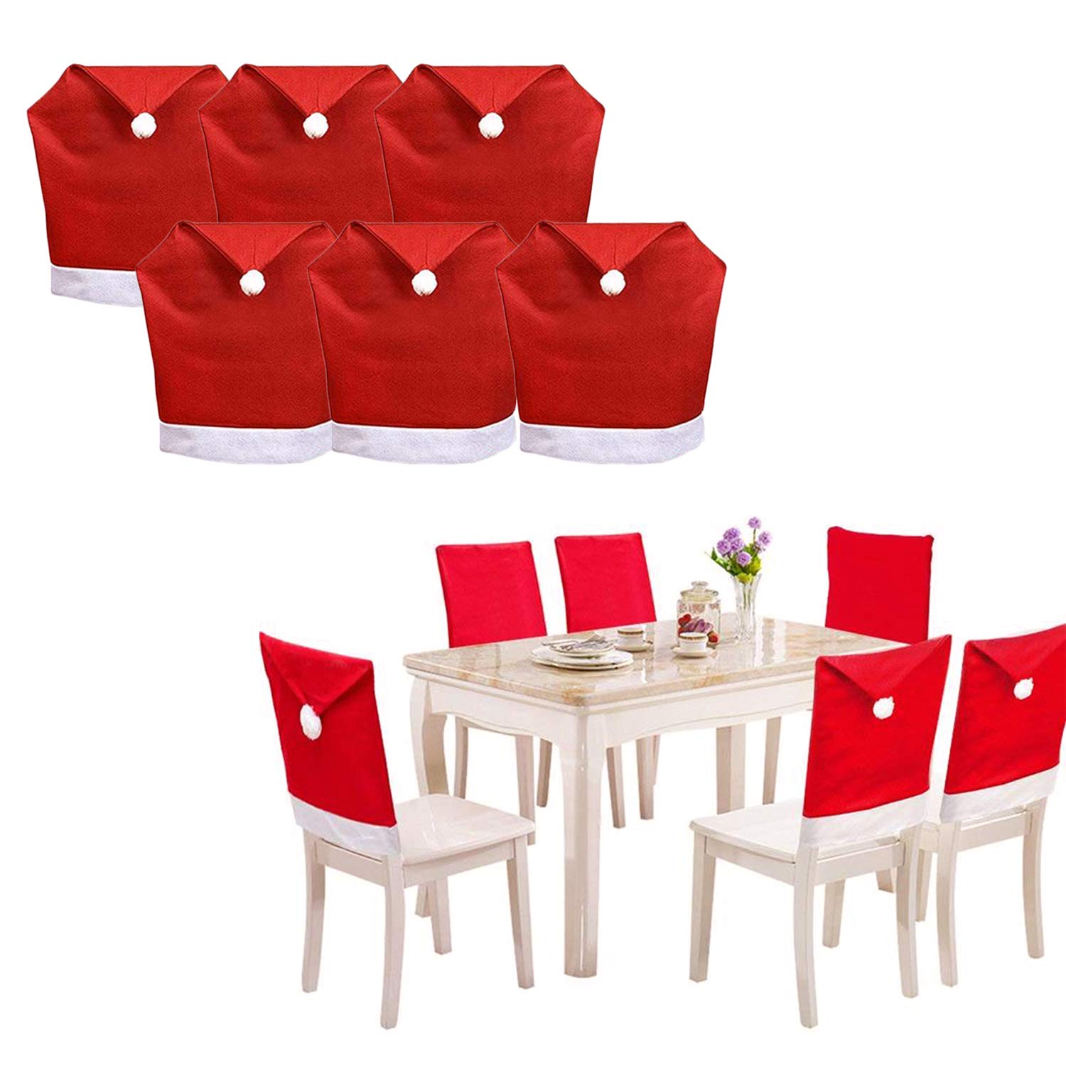 SUNTRADE 6 Pack Santa Hat Dining Chair Covers,for Christmas Xmas Dinner Table Chairs Decoration (6) — image 1